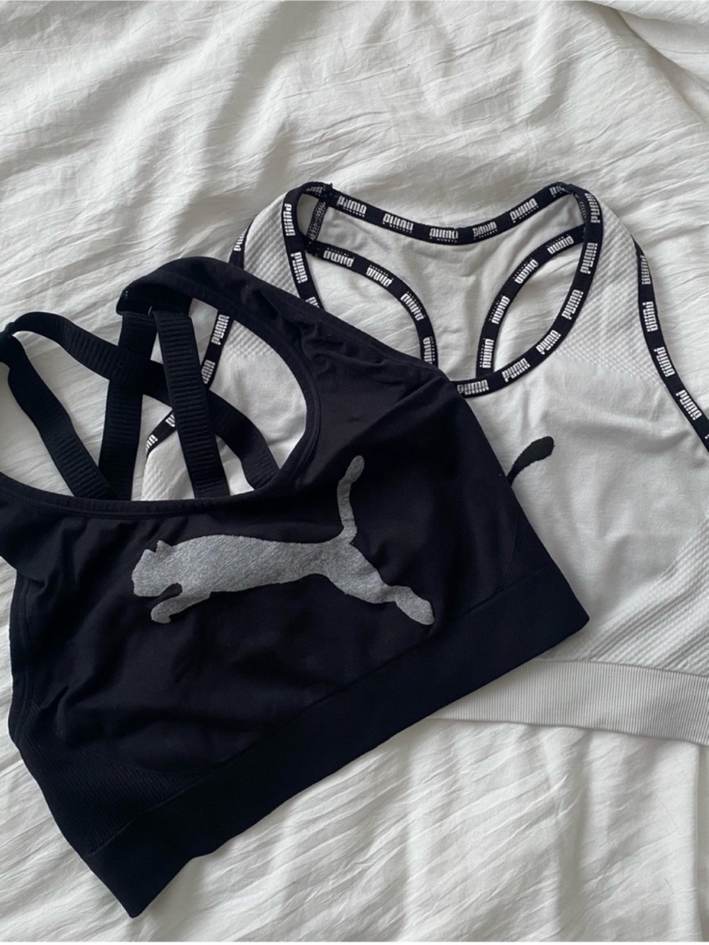 Puma Black & White Logo Racerback Sports Bra Duo